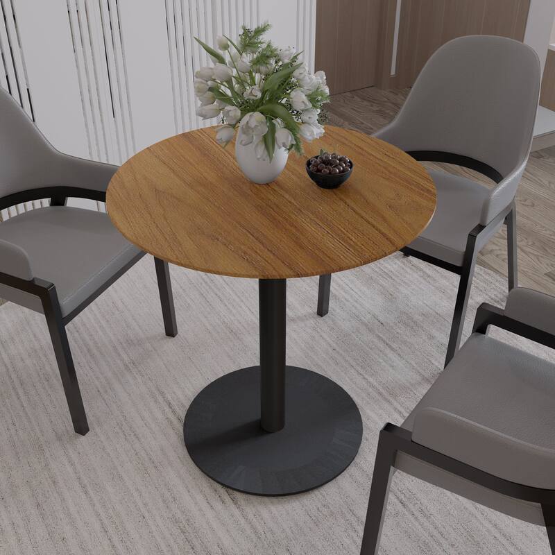 Vail Round Dining Table with 27 in. MDF Tabletop in Black Stainless Steel Round Pedestal Base with Gold Accent Kitchen Table