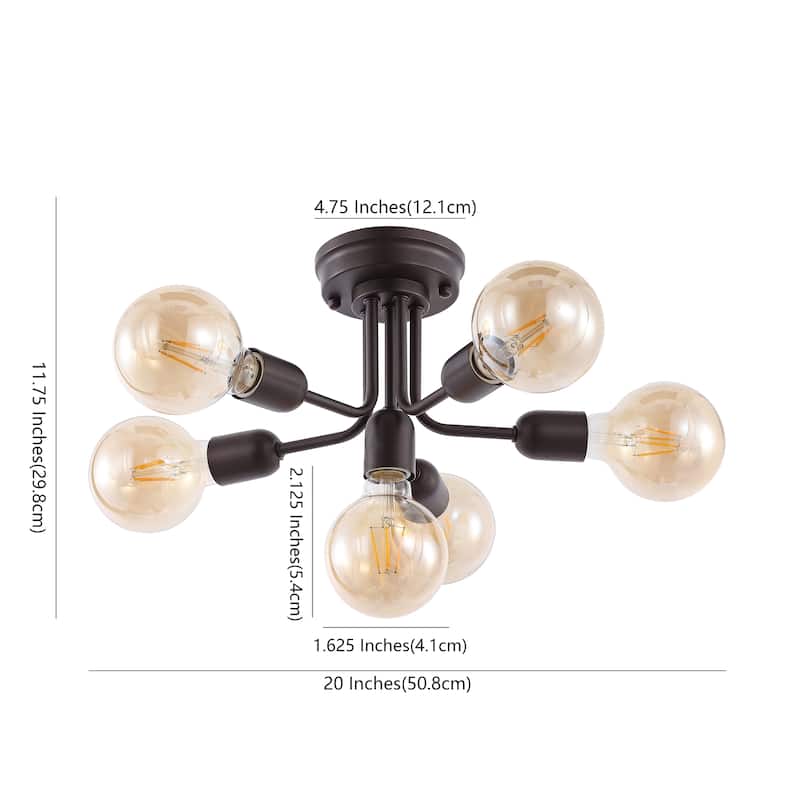 Marcel 20" 6-Light Globe Farmhouse Modern Iron Bistro LED Semi Flush Mount, Oil Rubbed Bronze by JONATHAN Y