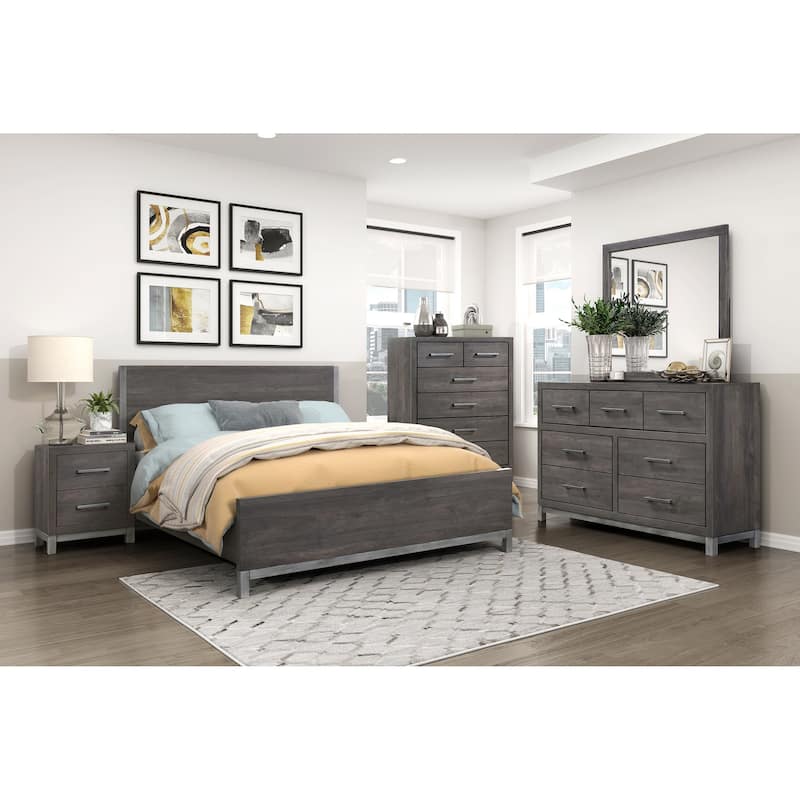 Sleek Modern Queen Bed with Brownish Gray and Antique Silver Finish