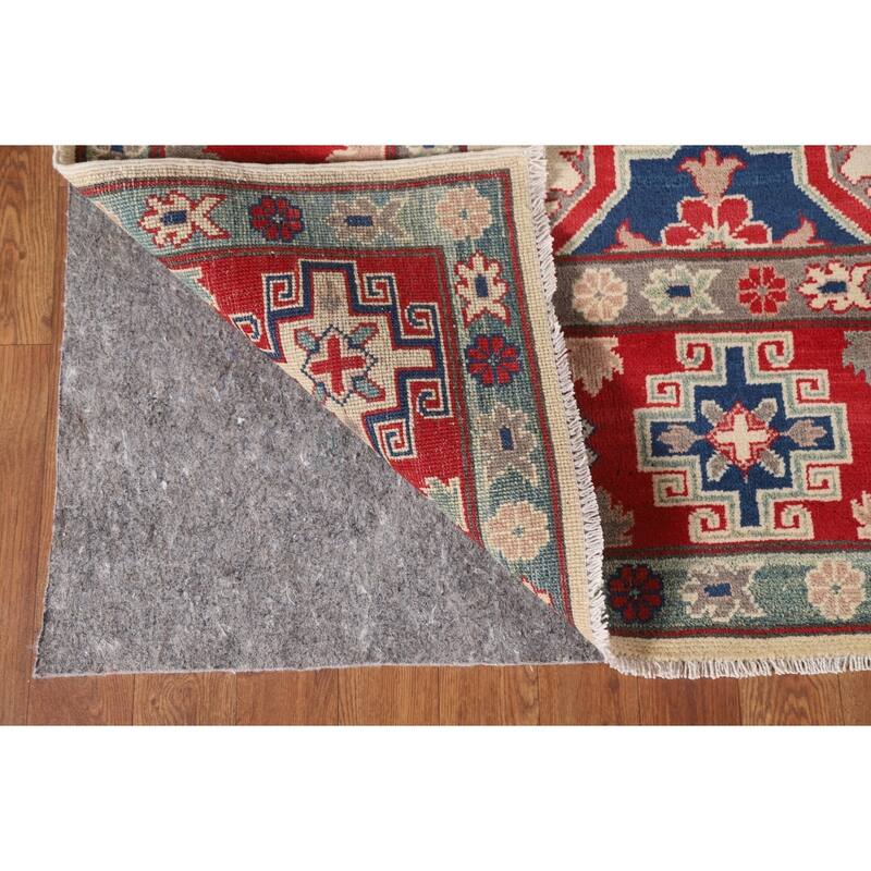 Hand Knotted Oriental 100% Wool Carpet Traditional Geometric Beige & Ivories Kazak Area Rug - 9' 9'' X 6' 8''