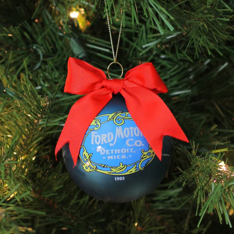 Set of 3 Blue Ford Logo Collectible Glass Christmas Ball Ornaments 3"