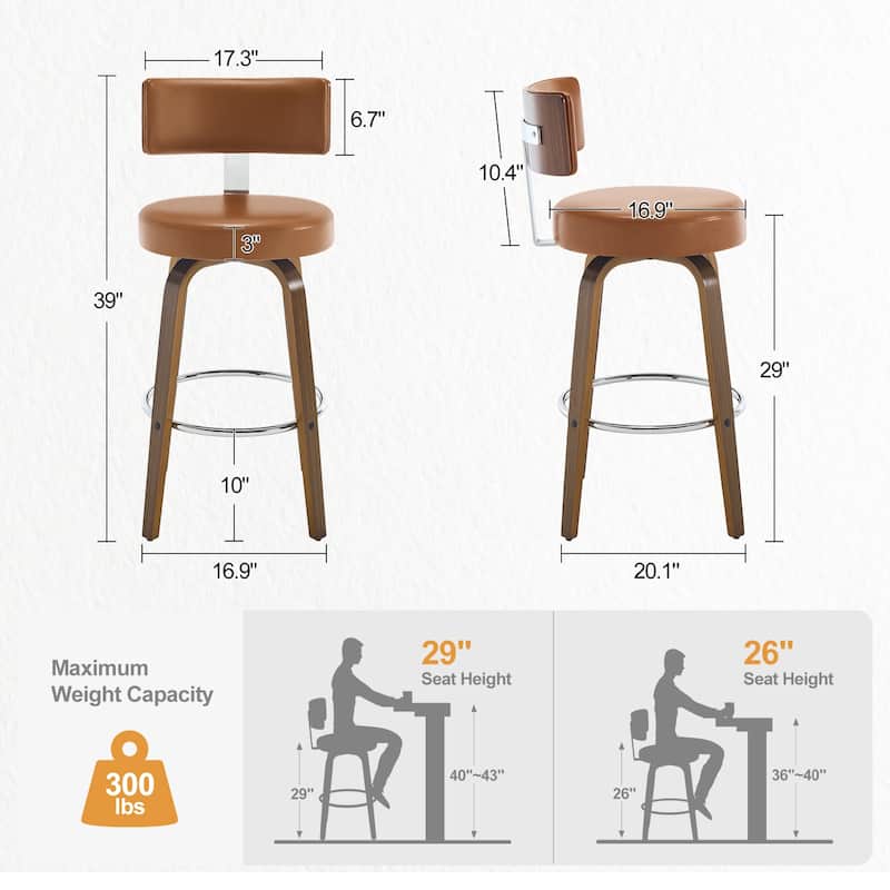 Upholstered Wood Swivel Bar/ Counter Stools, Set of 3
