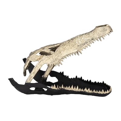 Sagebrook Home Metal, 16", Alligator Skull, Gold/Black, Novelty, 16"H, Textured - 21.0" x 10.0" x 16.0"