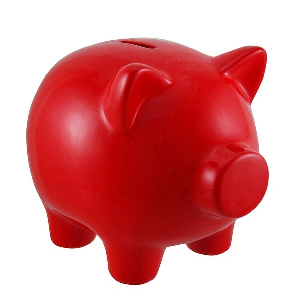 Fire Red Portly Pig Ceramic Coin Bank - 6.25 X 7 X 5.25 inches