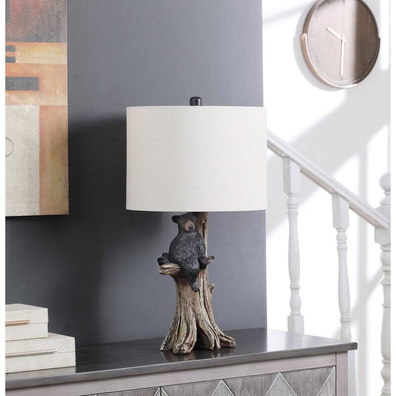 24.75" In Black Bear On A Tree Polyresin Table Lamp