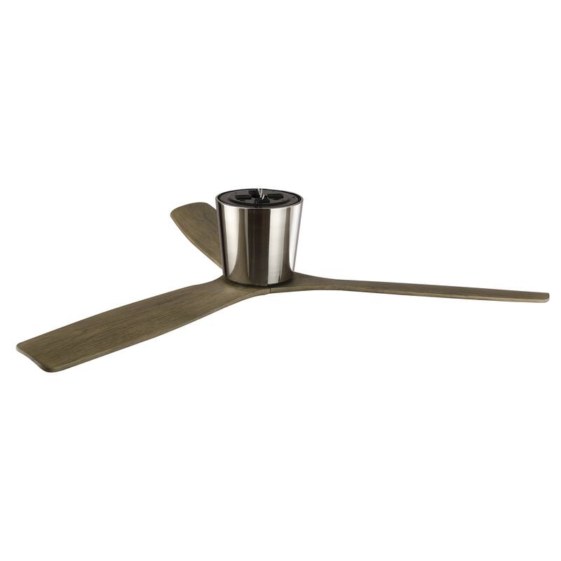 54" Transitional Solid Wood 3-Blade Chrome Flush Mount Ceiling Fan with Remote, No Light
