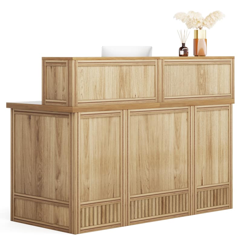Modern Reception Desk with Counter,Front Desk Receptionist Desk ,Checkout Counter - oak