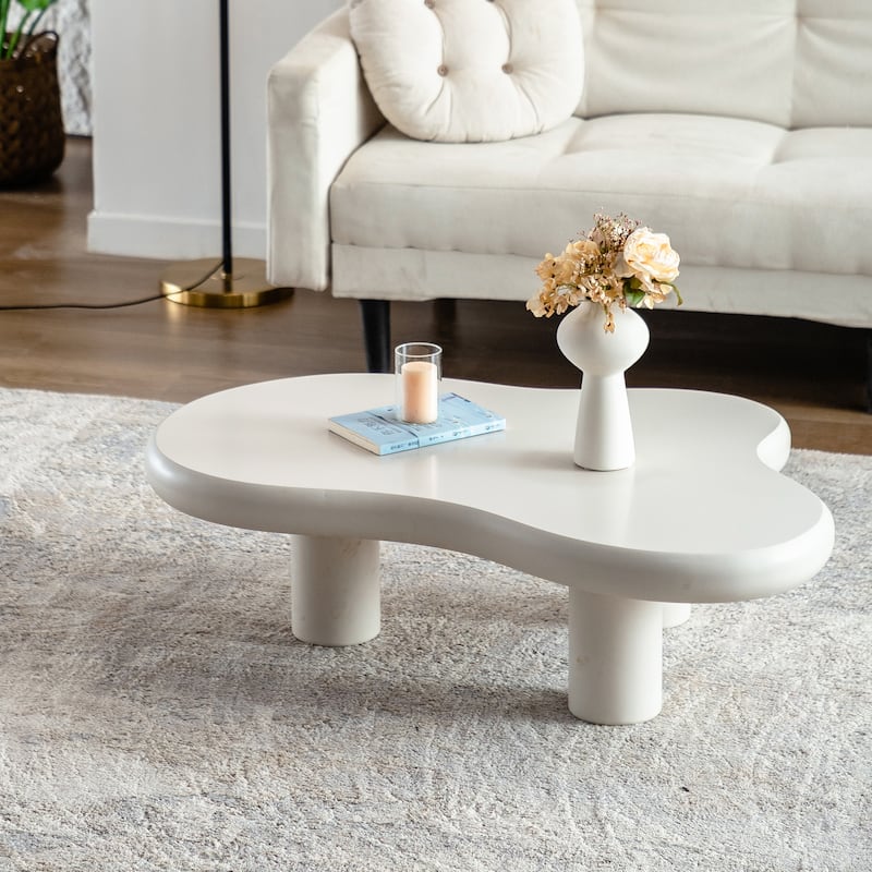 39.37"Cloud Coffee Table Modern Coffee Table Easy Assembly Coffee Table - Beige+White