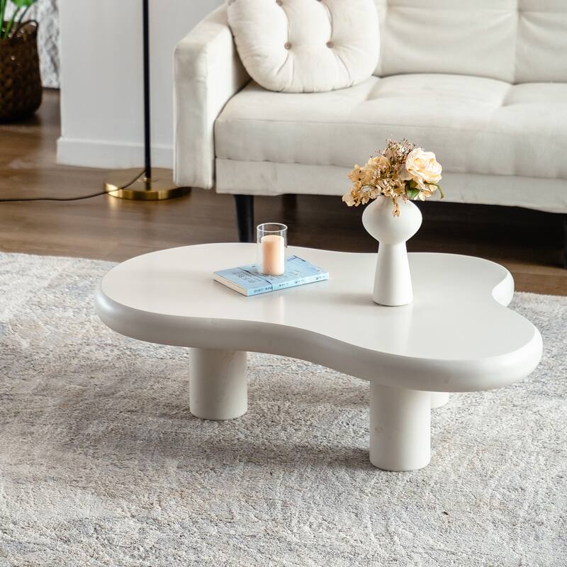 Cloud Coffee Table Modern Coffee Table Easy Assembly Coffee Table for Living Room - Beige+White