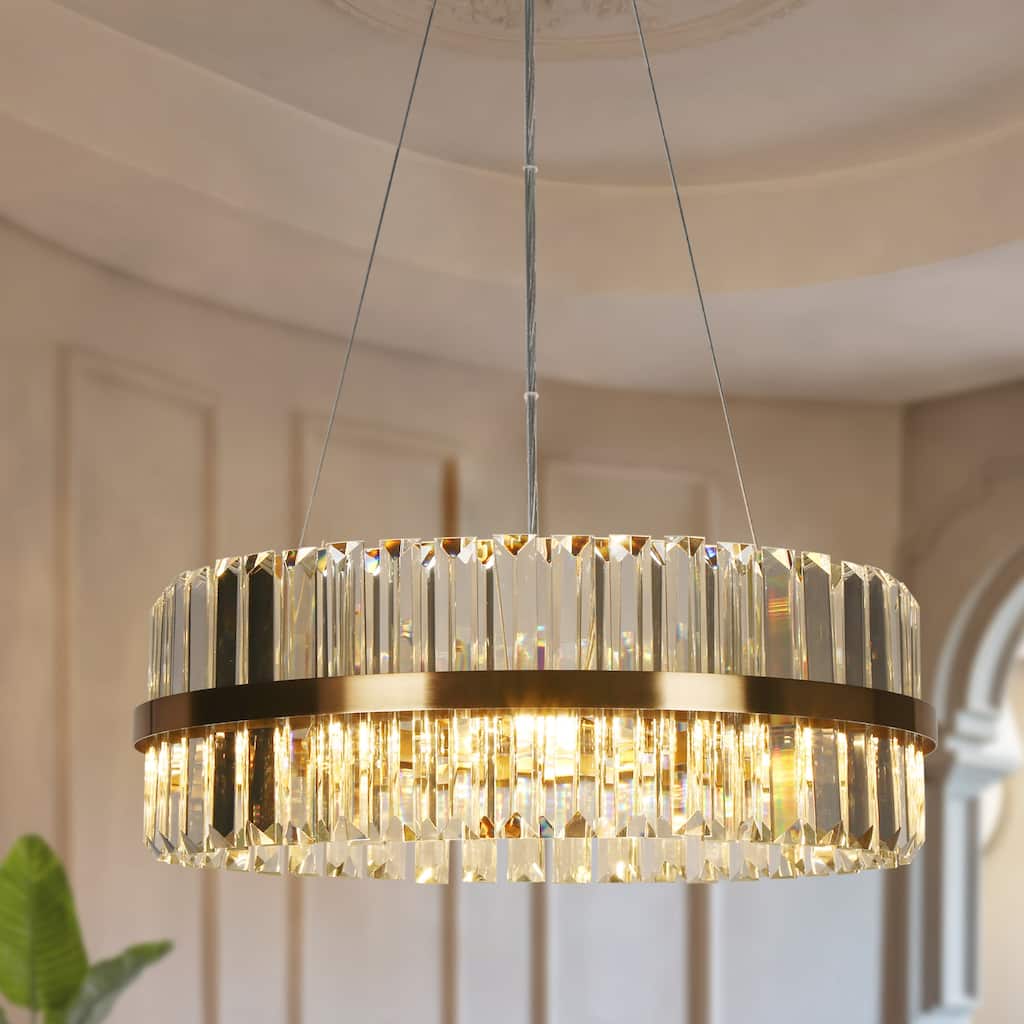 Modern Gold 6-Light Drum Crystal Chandelier Luxury Lights for Dining Room - D 23.6" x H 7.9"