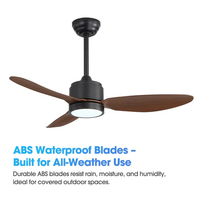 MLiAN 42 in 3 ABS Blades Indoor and Outdoor Ceiling Fan with Integrated LED and Remote Downrod
