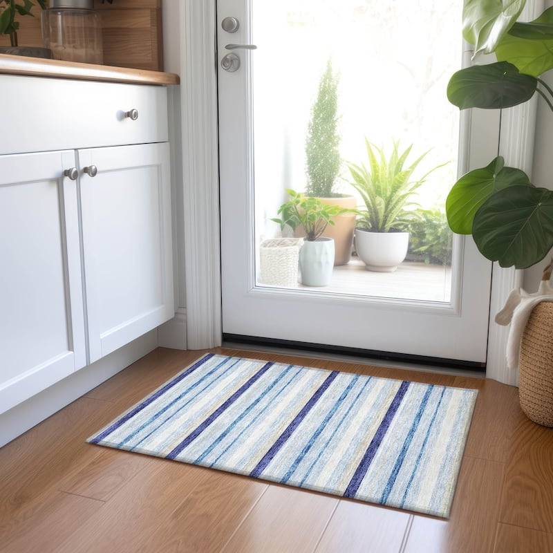 Machine Washable Indoor/ Outdoor Chantille Contemporary Stripes Rug