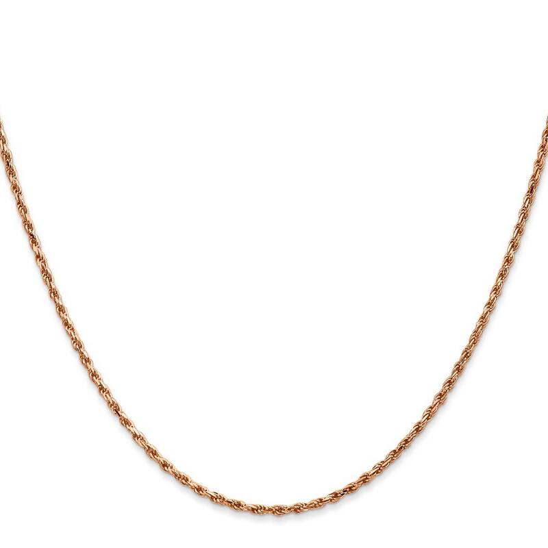 Curata 14k Rose Gold Solid 1.8mm Sparkle Cut Rope Chain Bracelet