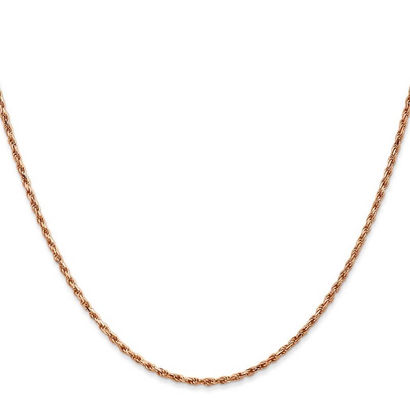 Curata 14k Rose Gold Solid 10" 1.8mm Diamond Cut Rope Chain Ankle Bracelet (Lobster-claw)