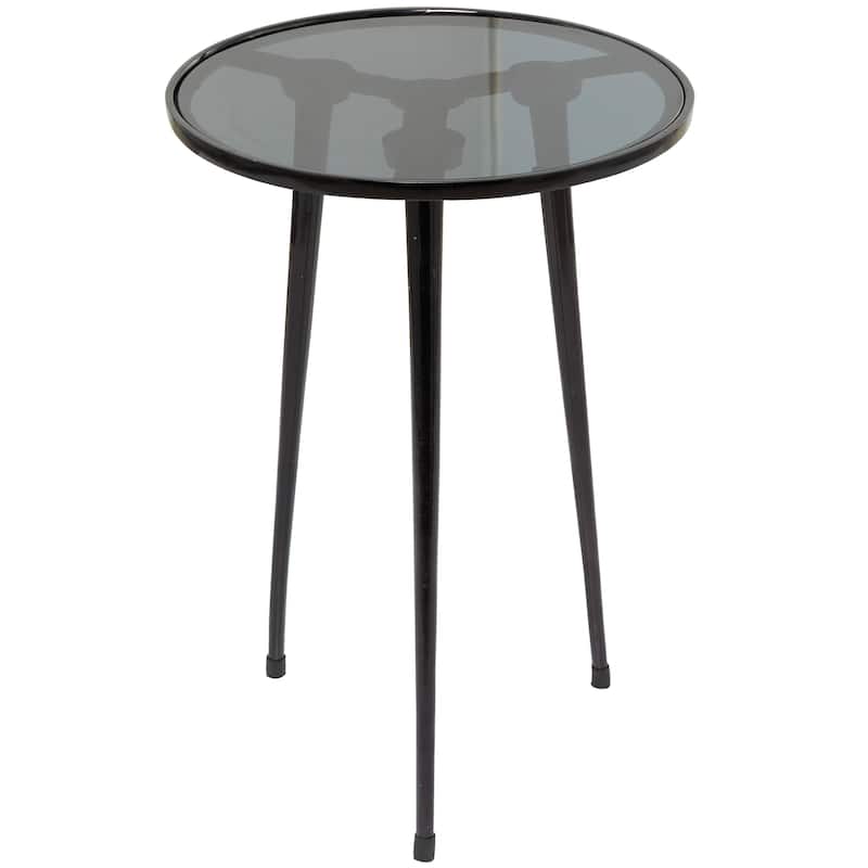 Contemporary Midcentury Metal Accent Side Table With Tripod Legs and Smoke Glass Top - 15 x 15 x 22