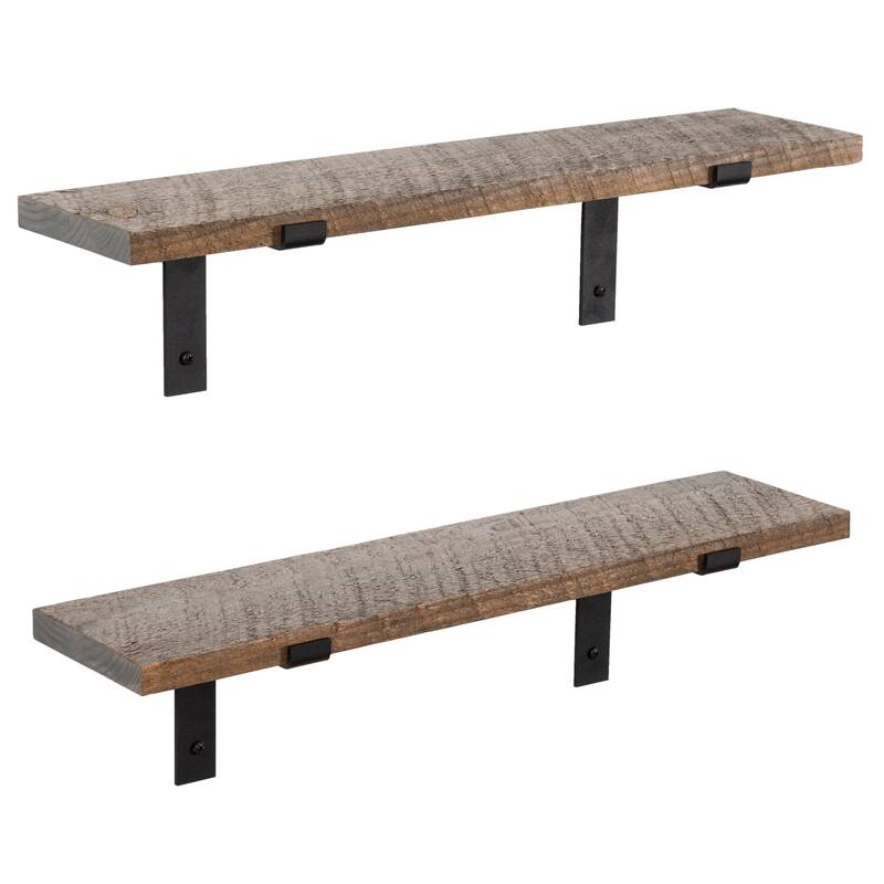 Handmade Rustic Wood Floating Shelves with L Brackets (Set of 2)