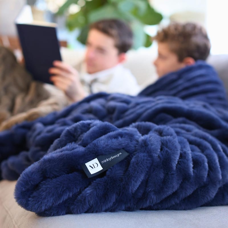 Minky Designs Luxuriously Soft Chic Minky Faux Fur Blankets - 30 W X 36 H Inches - Midnight Horizon