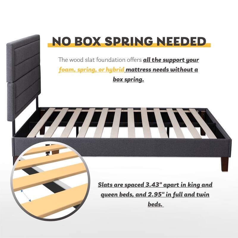 Full Size Upholstered Platform Bed Frame / Mattress Foundation / Wood Slat Support / No Box Spring Needed / Easy Assembly