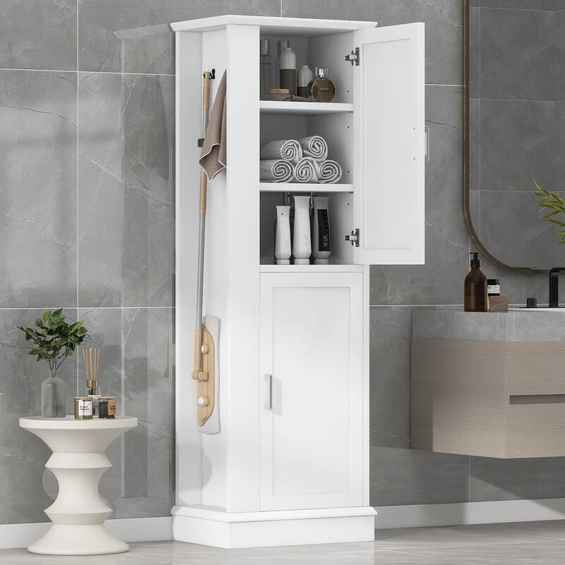 Tall Bathroom Storage Cabinet with Hook and Adjustable Shelf