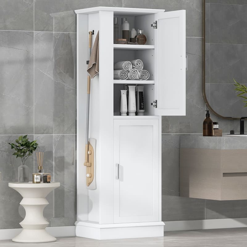 Tall Bathroom Storage Cabinet, Freestanding Floor Cabinet, Storage Organizer Cabinet with Side Hook & Adjustable Shelf