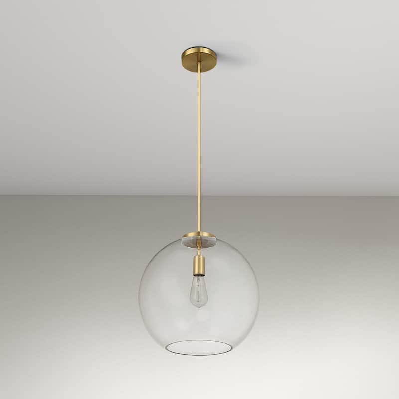 Rexe Satin Brass Pendant with Clear Glass Dome Shade - Clear Glass