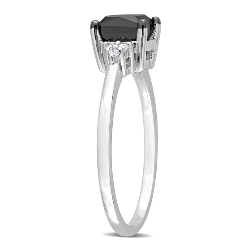 Miadora 4/5ct TDW Square Black White Diamond Engagement Ring in 14k White Gold