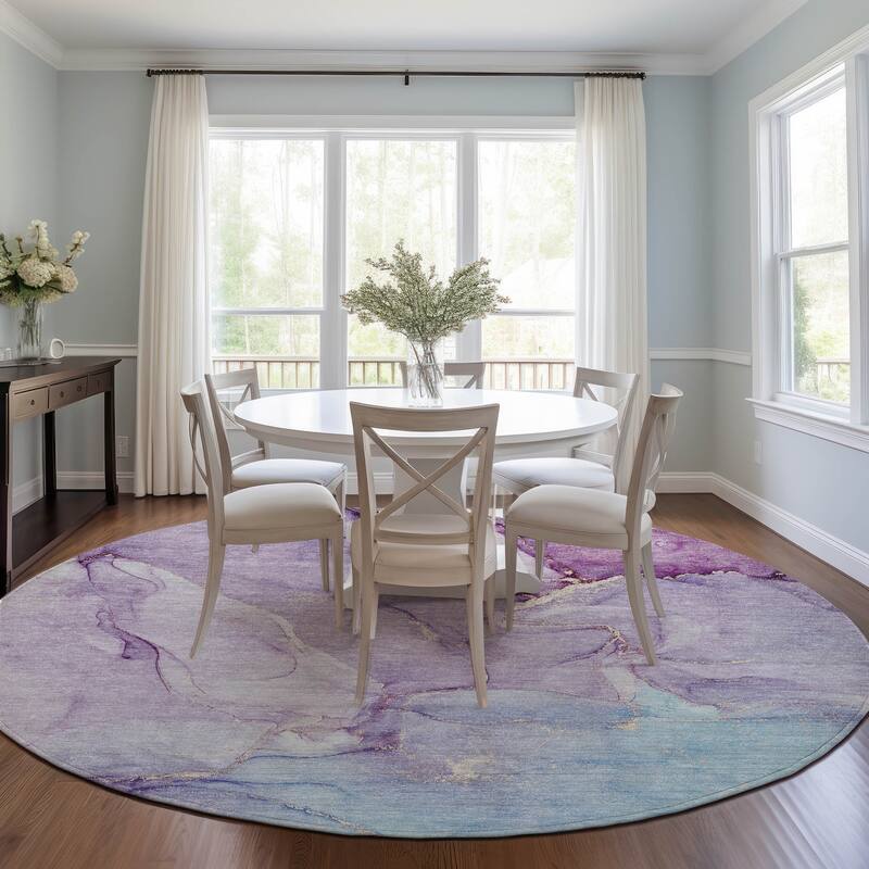 Machine Washable Indoor/ Outdoor Marble Chantille Rug - Purple - 8' x 8'