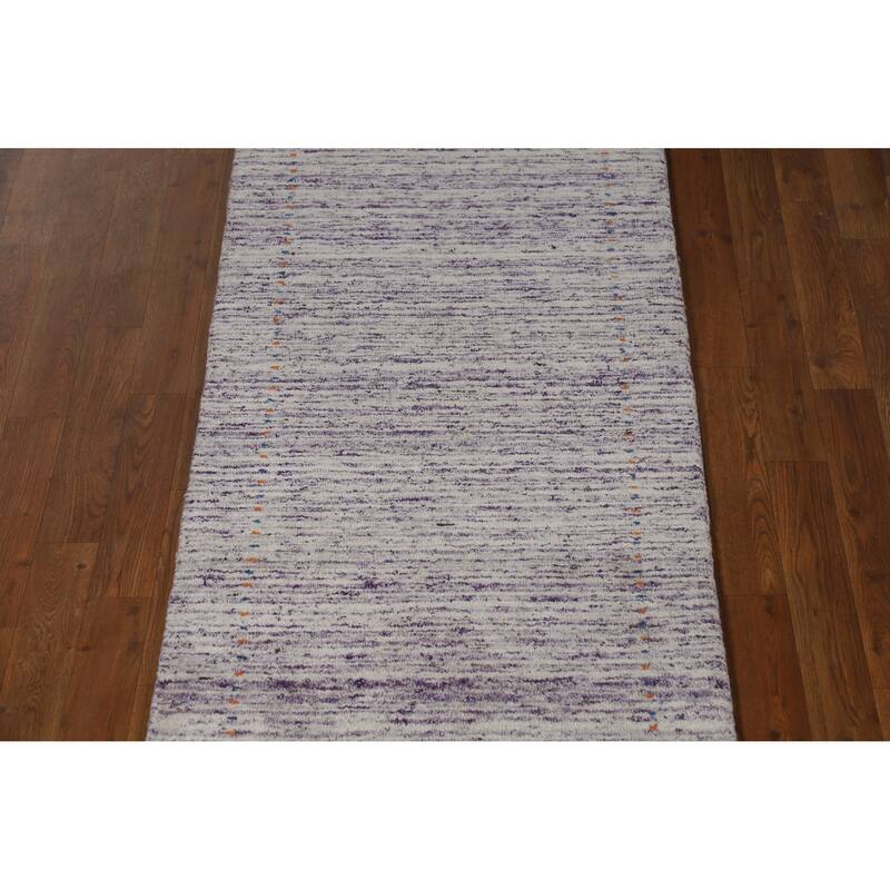 Purple Tribal Gabbeh Indian Runner Rug Hand-Knotted Wool Carpet - 2'4" x 9'6"