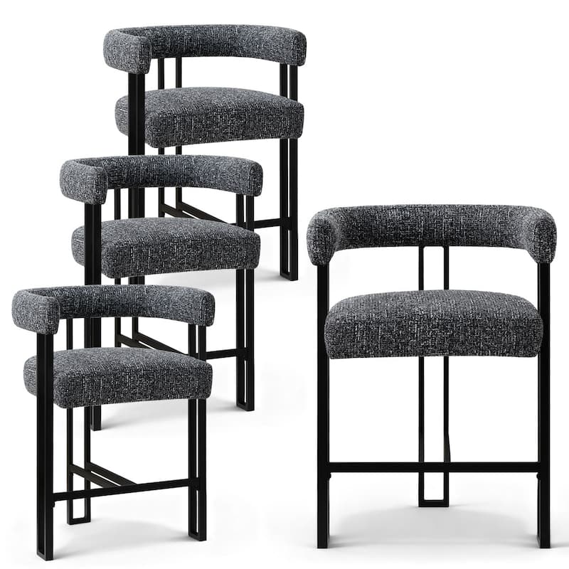 25" Seat Height Upholstered Tweed Black Matel Counter Stool - Black-4-piece