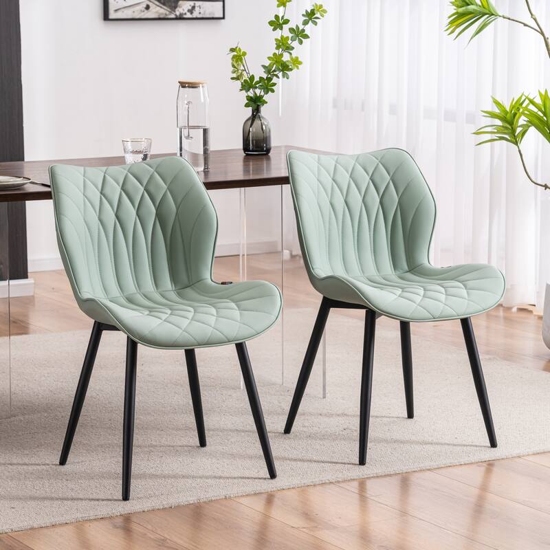 Upholstered Dining Chairs Set of 2, Faux Leather Kitchen Chairs - Mint Green