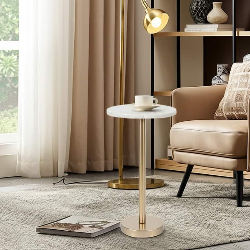 Metal and Stone Accent Table with Aluminum Base - Modern Stylish Side Table for Home Decor - Ivory - Marble - 13" x 13" x 24.5"