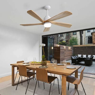 52 Inch Smart LED Ceiling Fan With 5 Solid Wood Blades and Remote Control
