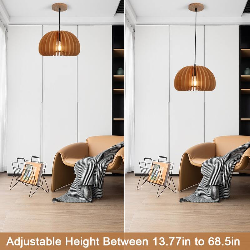 60-Watt 1-Light Brown Pendant Light with Pumpkin Shape for Kitchen Island, Semi Flush Mount Chandelier for Dining Room