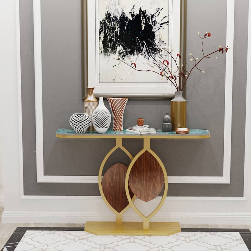 48" Modern Console Marble Table with Gold Base Entryway Living Room - 48"x12"x31"