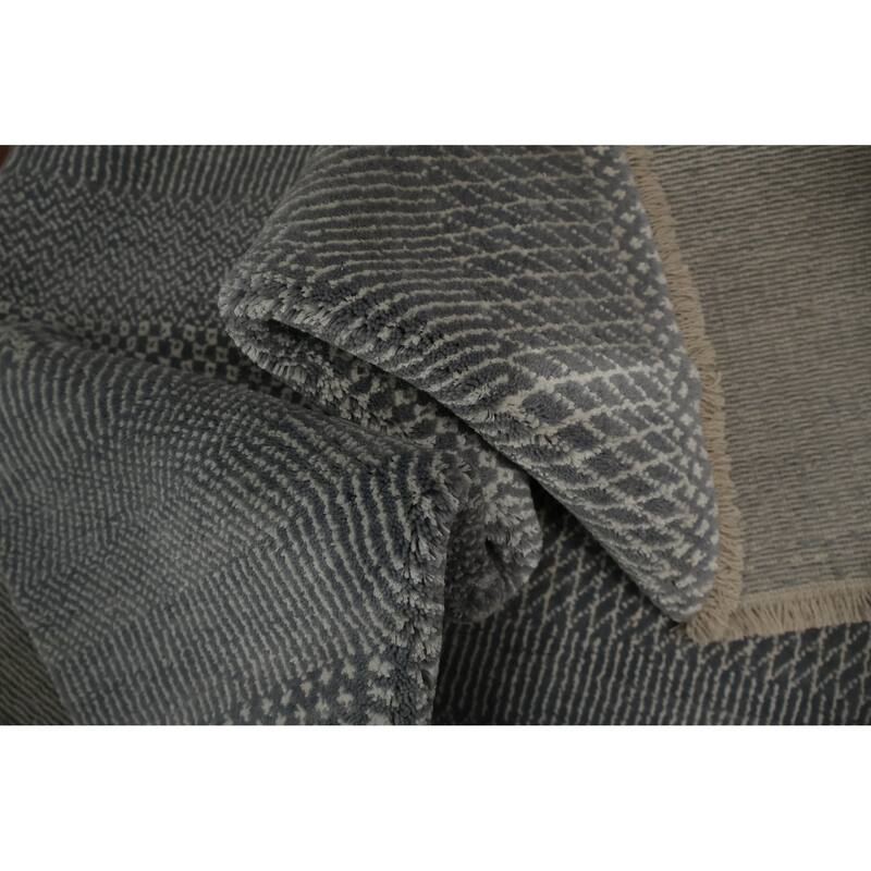 Hand Knotted Oriental 100% Wool Carpet Modern Geometric Greys & Charcoal Contemporary Area Rug - 8' 0'' X 4' 9''