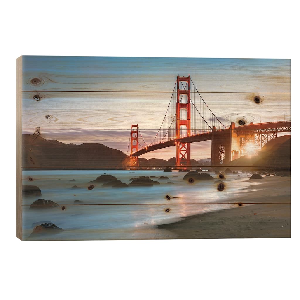 Dawn At The Golden Gate Print On Wood by Matteo Colombo - Multi-Color