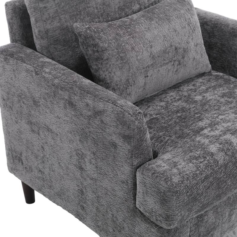 Wood Frame Tufted Club Armchair in Gray Chenille for Living Room, Bedroom or Office