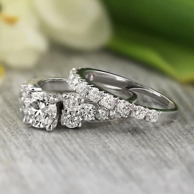 Auriya Platinum 2ctw Classic Round Diamond Engagement Ring Set