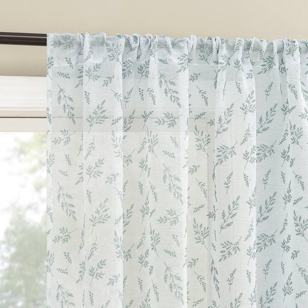 No. 918 Briarwood Delicate Leaf Textured Sheer Rod Pocket 1-Piece Curtain Panel, Single Panel
