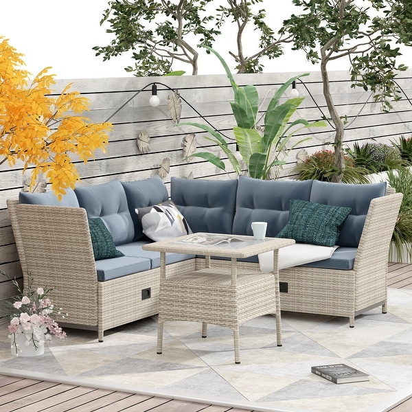 Rattan dining set discount with adjustable table