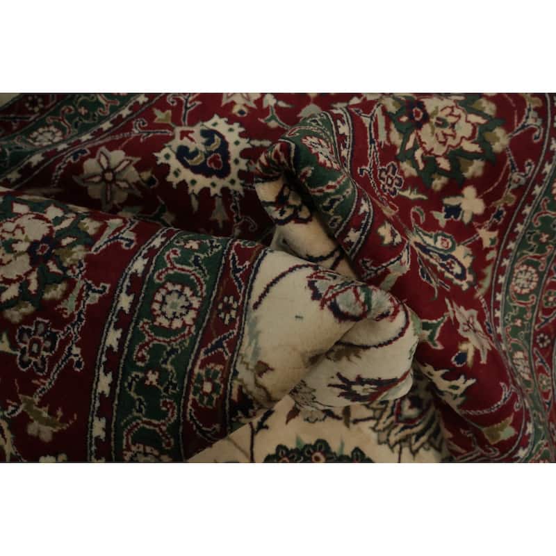 Hand Knotted Oriental 100% Wool Carpet Traditional All-Over Beige & Ivories Kashan Area Rug - 9' 10'' X 7' 11''