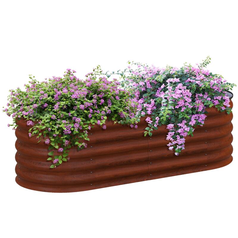 Raised Garden Bed Kit, Outdoor Metal Elevated Box with Safety Edging, Easy DIY Stock Tank for Growing Flowers,Herbs & Vegetables - Brown