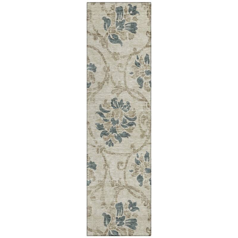 Machine Washable Indoor/ Outdoor Chantille Floral Scroll Rug