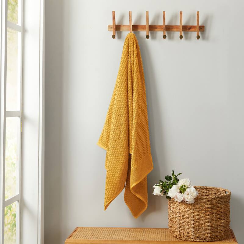 Linery & Co. Cotton Diamond Waffle Texture Bath Towels - Bath Sheet (Pack of 2) - Marigold