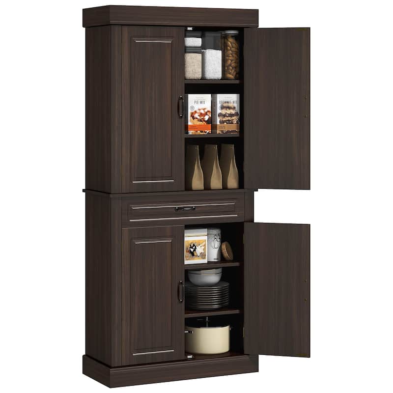 71" Freestanding Kitchen Pantry with 4 Doors, and 2 Large Cabinets, Tall Storage Cabinet with Wide Drawer