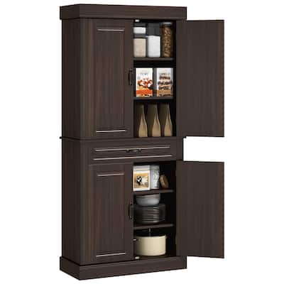 71" Freestanding Kitchen Pantry with 4 Doors, and 2 Large Cabinets, Tall Storage Cabinet with Wide Drawer