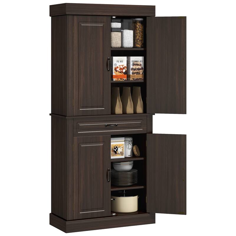 Wood Sideboard Cabinet Kitchen Pantry with Raised Doors & 2 Large Cabinets, Tall Storage Cabinet with Wide Drawer