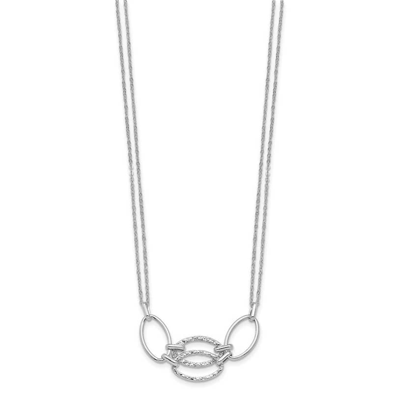 Curata 14k Italian White Gold Polished Double Strand Interlocking Textured Link Necklace, 17.5"