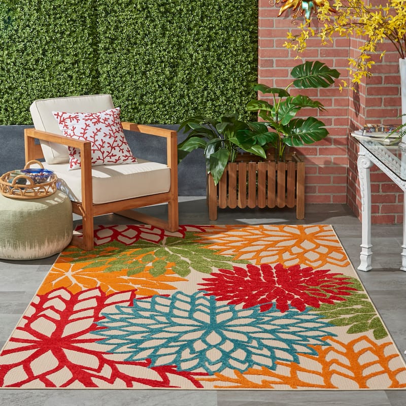 Nourison Aloha Floral Modern, Indoor/Outdoor Area Rug - 2'3" x 8' - Navy/Multicolor