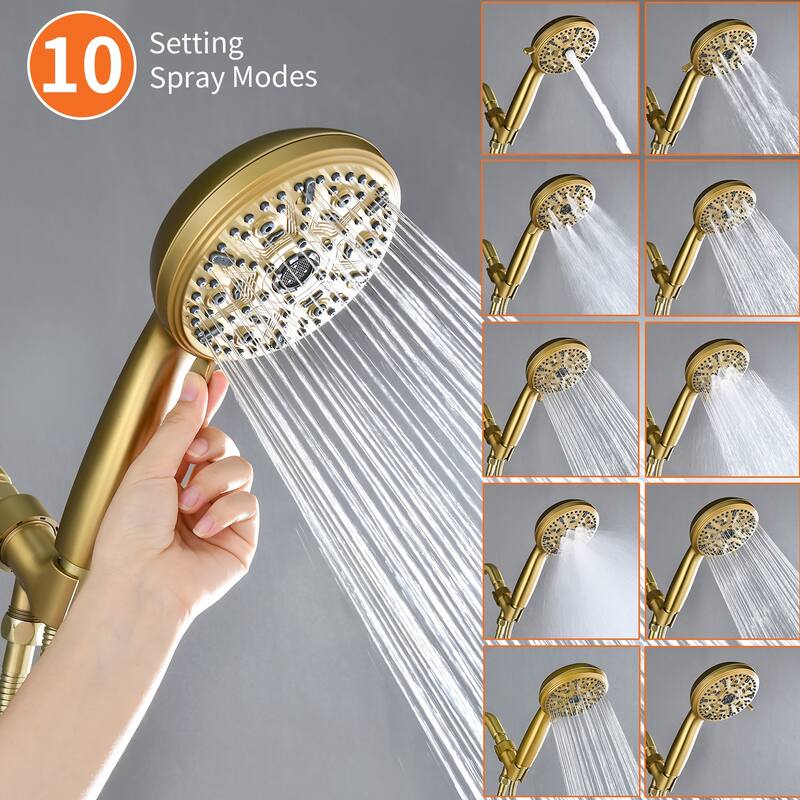 Wall Mount Shower Faucet with Tub Spout Brass 10-Setting Spray Complete Shower System with Rough-in Valve